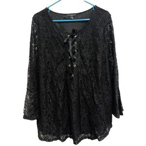 Signature Studio Womens Black Lace Tunic Top Size 2X Bell Sleeve BOHO Whimsygoth